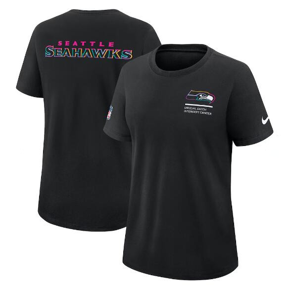 Women's Seattle Seahawks Black 2025 Crucial Catch T-Shirt(Run Small)